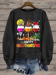 Sweat Femme Happy Hallothanksma Verre à Vin Rouge