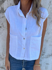 Chemise en lin simple de couleur unie pour femmes
