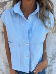Chemise en lin simple de couleur unie pour femmes