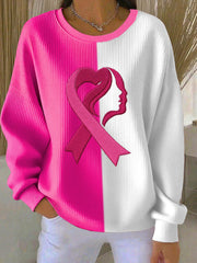 Women's Breast Cancer Awareness Print Sweatshirt côtelé col rond