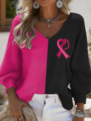 Chemise à manches longues décontractée à imprimé sensibilisation au cancer du sein pour femmes