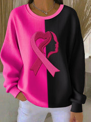 Women's Breast Cancer Awareness Print Sweatshirt côtelé col rond