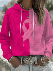 Femmes du cancer du sein occasionnels ruban contraste Plaid Hoodie