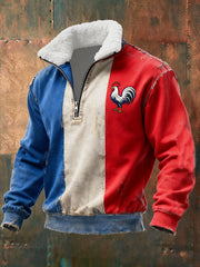 Chandail à capuchon à glissière Baggy Drapeau Français Le Coq Gaulois pour homme