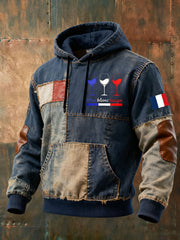 Sweat Homme Bleu Blanc Rouge Oversize À Goutte Épaules Avec Poches
