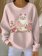 Sweatshirt Décontracté Femme Rose Imprimé Cancer Du Sein