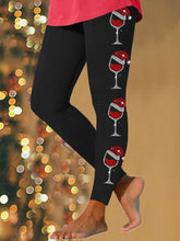 Leggings décontractés à imprimé verre de vin rouge de Noël pour femmes