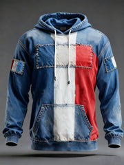 Sweat à capuche décontracté imprimé drapeau français pour hommes