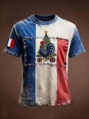 T-shirt à manches courtes Drapeau Français Le Coq Gaulois Noël Homme