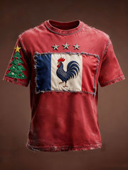T-shirt à manches courtes Drapeau Français Le Coq Gaulois Noël Homme