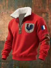 Chandail à capuchon à glissière Baggy Drapeau Français Le Coq Gaulois pour homme