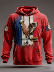Chandail à capuchon surdimensionné avec poches Drapeau Français Le Coq Gaulois Homme