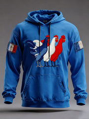 Chandail à capuchon surdimensionné avec poches Drapeau Français Le Coq Gaulois Homme