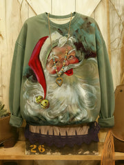 Sweat-shirt décontracté imprimé Père Noël Vintage pour femme