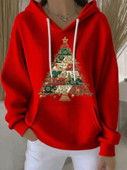 Sweat à capuche décontracté imprimé arbre de Noël pour femmes