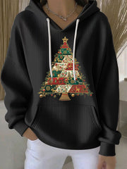 Sweat à capuche décontracté imprimé arbre de Noël pour femmes