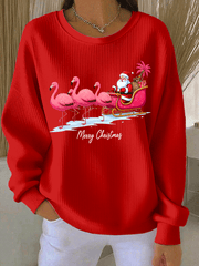 Sweat Femme Côtelé Imprimé Père Noël à Col Rond