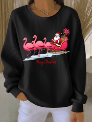 Sweat Femme Côtelé Imprimé Père Noël à Col Rond