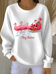 Sweat Femme Côtelé Imprimé Père Noël à Col Rond