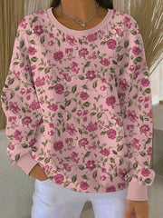 Women's Breast Cancer Awareness Flowers Sweatshirt côtelé col rond