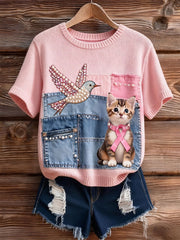 Hauts de sensibilisation au cancer du sein pour femmes Hummingbird Cat