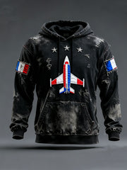 Sweat à capuche surdimensionné à épaules dénudées Timbre de chasse français avec poches