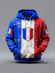 Sweat à capuche surdimensionné à épaules dénudées avec poches French Stamp