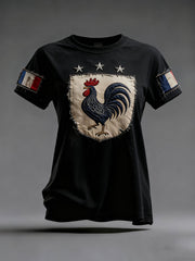 T-shirt à manches courtes Drapeau Français Le Coq Gaulois pour femme