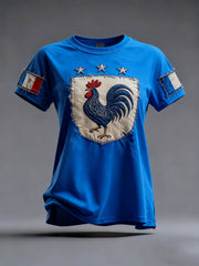 T-shirt à manches courtes Drapeau Français Le Coq Gaulois pour femme