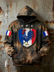 Chandail à capuchon surdimensionné avec poches Drapeau Français Le Coq Gaulois Homme