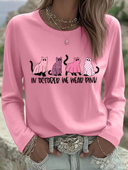 T-shirt rose à manches longues pour femme In october We Wear Breast Cancer Awareness