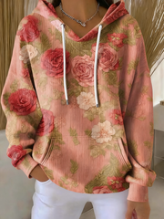 Sweat à Capuche Femme Rose Imprimé Floral