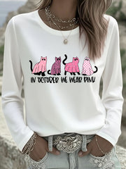 T-shirt rose à manches longues pour femme In october We Wear Breast Cancer Awareness