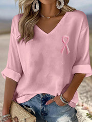 Femmes de la sensibilisation du cancer du sein rose ruban V-Neck Tops