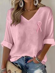 Femmes de la sensibilisation du cancer du sein rose ruban V-Neck Tops