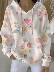 Sweat à Capuche Décontracté Femme Rose Cancer Du Sein Imprimé