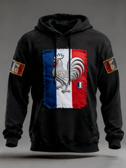 Sweat à capuche surdimensionné à épaules dénudées avec poches pour hommes, drapeau français vintage