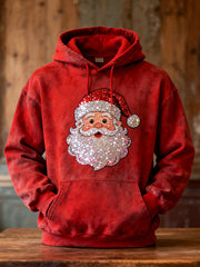 Sweat à capuche lavé motif de Père Noël brillant pour hommes
