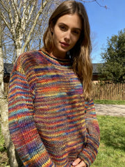 Retro Color Block Stripe Abstract Islandais Pull Femme