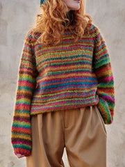 Retro Color Block Stripe Abstract Islandais Pull Femme