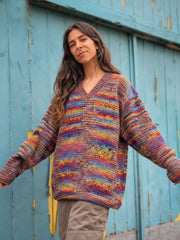 Retro Color Block Stripe Abstract Islandais Pull Femme