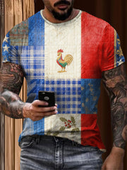 T-shirt à manches courtes Drapeau Français Le Coq Gaulois pour homme