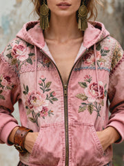 Manteau zippé imprimé floral sensibilisation au cancer du sein pour femmes