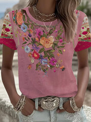 T-shirt imprimé floral sensibilisation au cancer du sein pour femmes