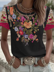 T-shirt imprimé floral sensibilisation au cancer du sein pour femmes