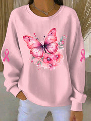 Sweatshirt Décontracté Femme Rose Imprimé Cancer Du Sein