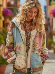 Sweat à capuche zippé imprimé fleurs femme