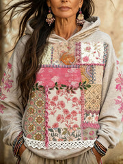 Femmes Boho sensibilisation au cancer du sein Floral Art imprimé Hoodie
