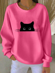 Sweat-shirt imprimé chat mignon pour femme