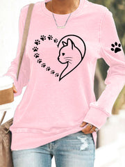 Femmes Mignon Cat Paws Coeur Imprimer Cat Lovers Casual Sweatshirt